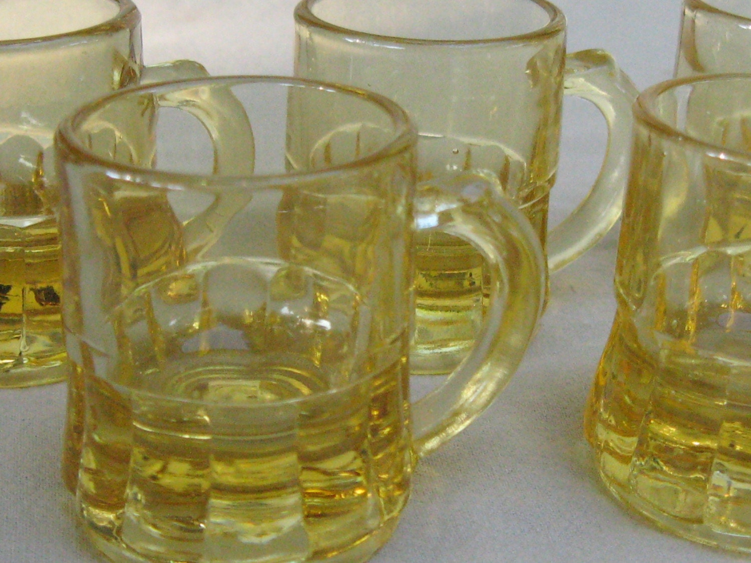 Vintage Set of 5 Honey Amber Glass Shot Glasses with Handles