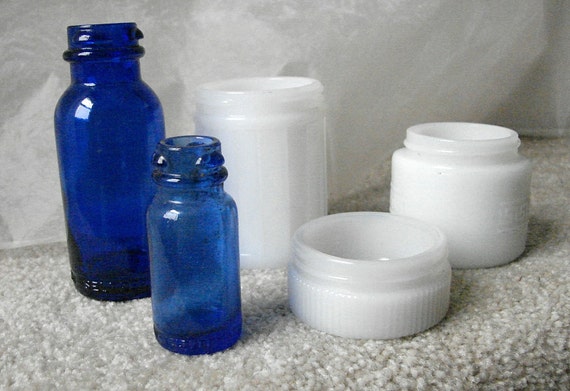 Download Vintage Cobalt Blue Bottles Milk Glass Cosmetic Jars