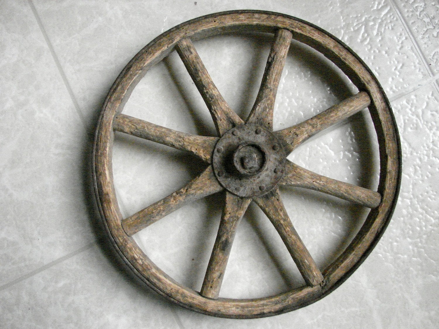 Antique Wooden Wheel Iron Rim Wood Spokes by TheVintageConnection