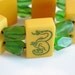 Mahjong Bracelet / Vintage / 1940s / Recycled Green Glass / Dragon Tile / Orange & Green / Chunky / Colorful / Unique / Catalin Tiles / MED