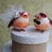 Happy Love Birds Wedding Cake Topper in Cranberry and Tangerine