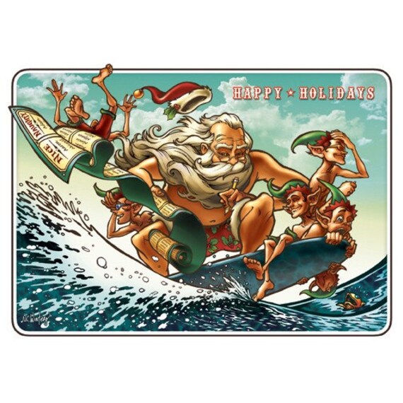 Surfing Santa Christmas Cards 
