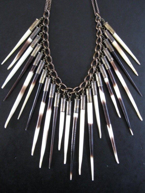 Porcupine Quill Bullet Fringe Necklace Hystricidae