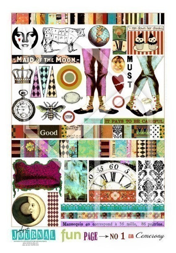 Art Journal Page Fun Digital Collage Print Sheet no151