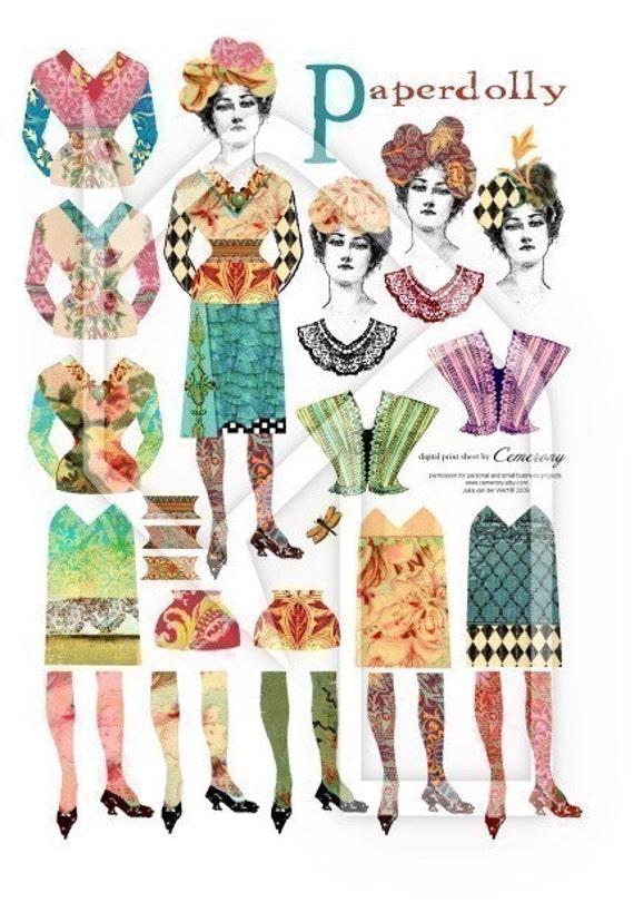 Paper Doll Digital Collage Print Sheet no182