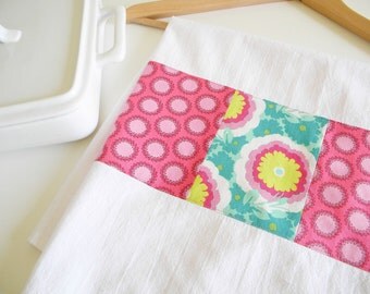 Kitchen Towel in Patchwork - Amy Butler Buttercup in Pink and Green