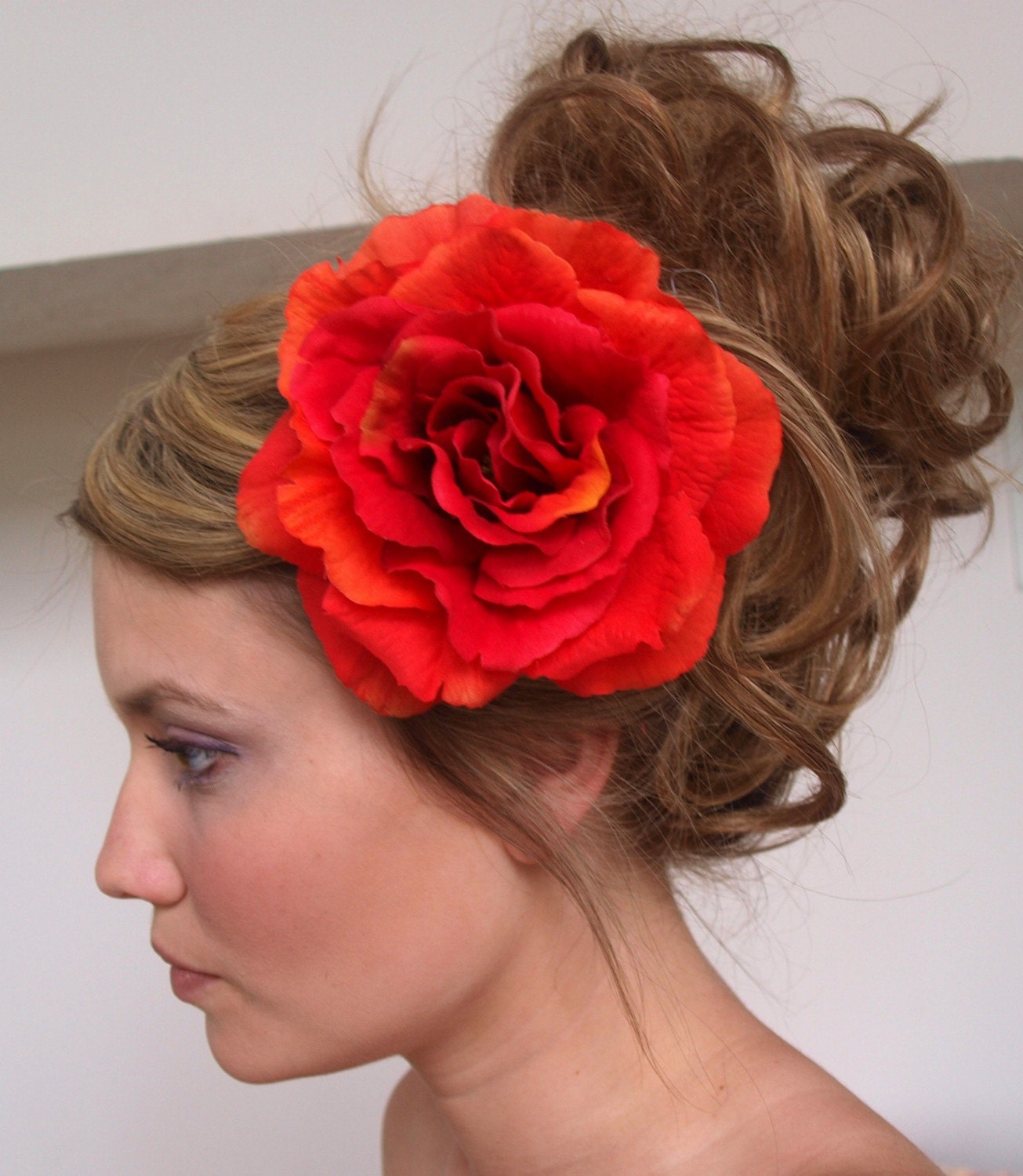 silk hair flower clips Mandizzle Red Clip Hair by the Large Flower Silk in imperial