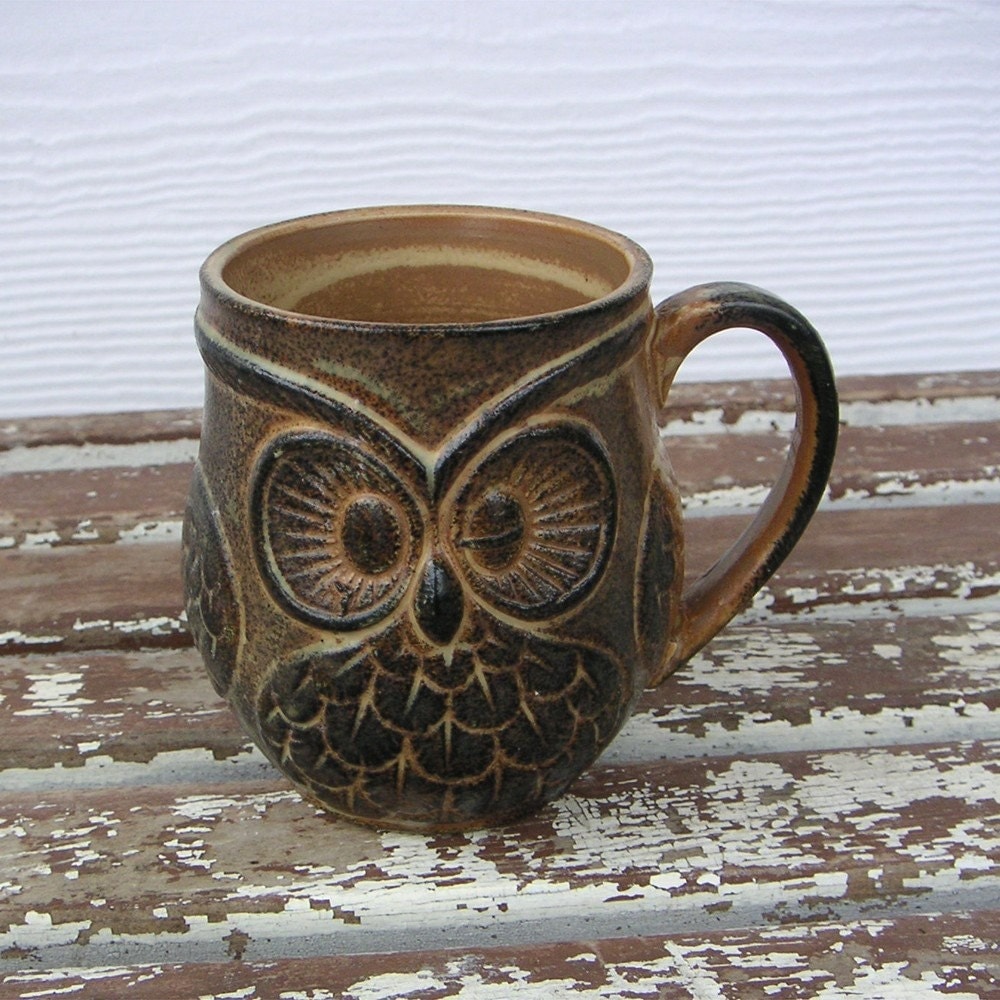 Winking Owl Mug  Vintage  Stoneware  Pottery Coffee Cup