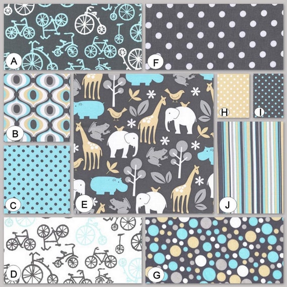 Items similar to Gray Aqua Custom Crib Baby Bedding Set Zoology in