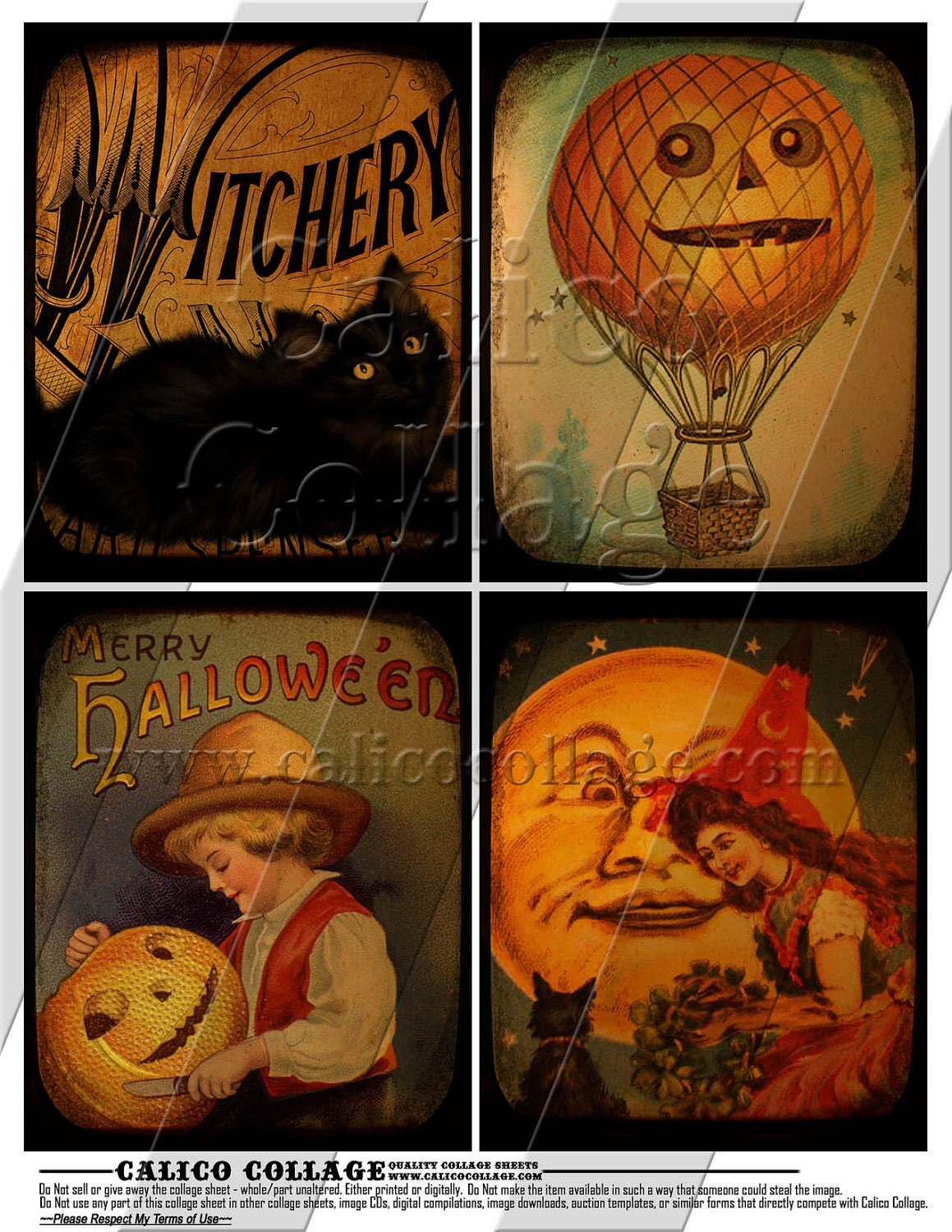 Vintage Halloween Digital Collage Sheet 4x5 Inch Decoupage