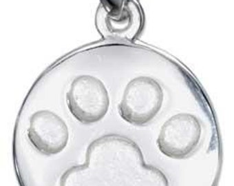 Round Paw Imprint Sterling Silver Pendant -- Complimentary Ribbon or Cord