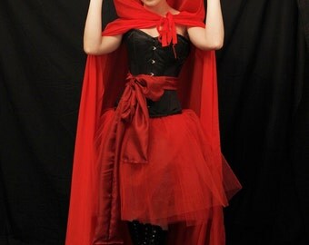 Red riding hood steel boned halloween corset -corset and sash-made for buyer