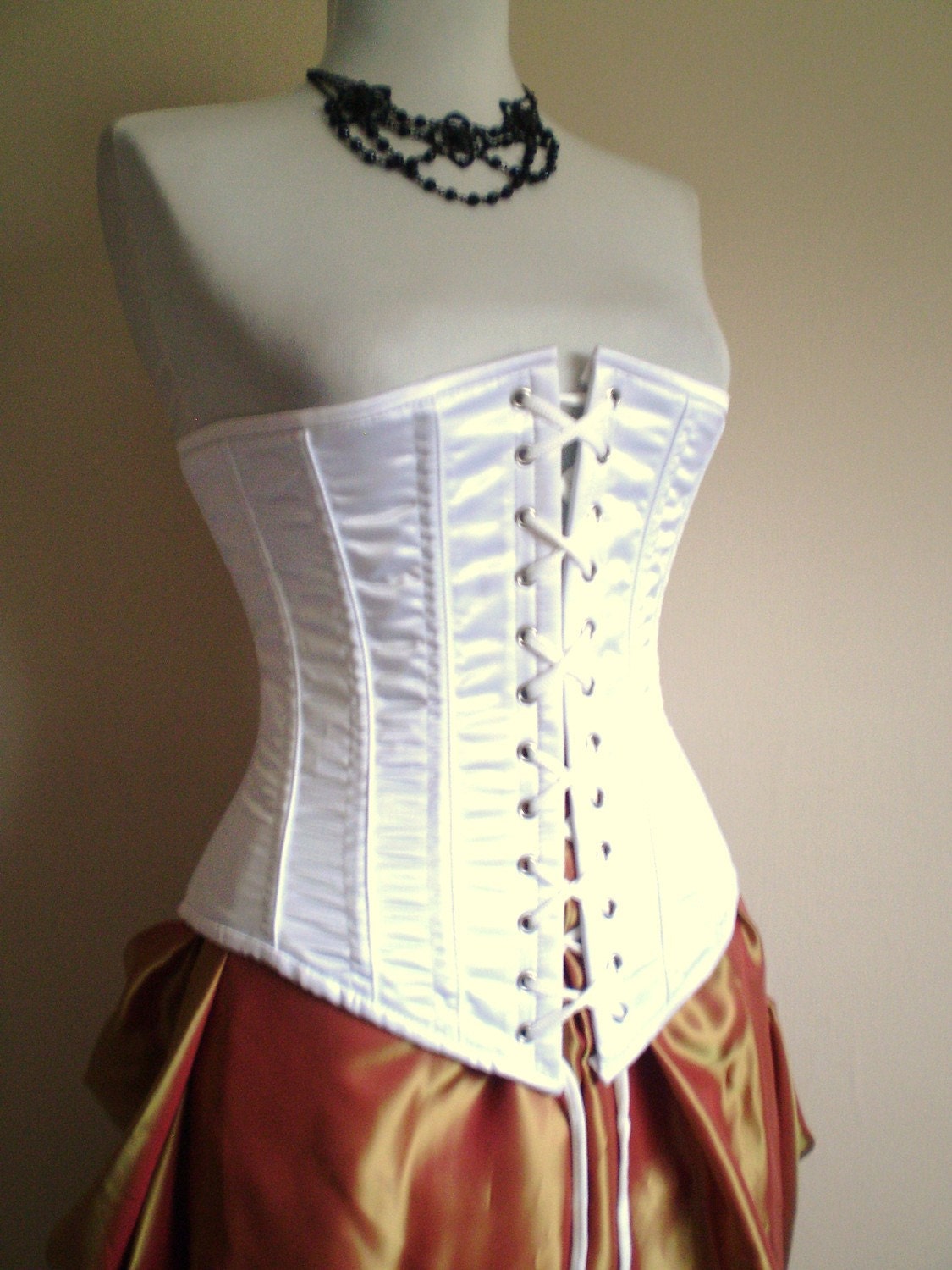 SALE Bathory White Front Lacing Underbust Corset 24 Inch