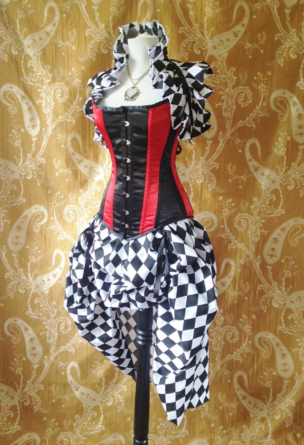 Black and White Harlequin Bustle Skirt and Tie by AliceAndWillow