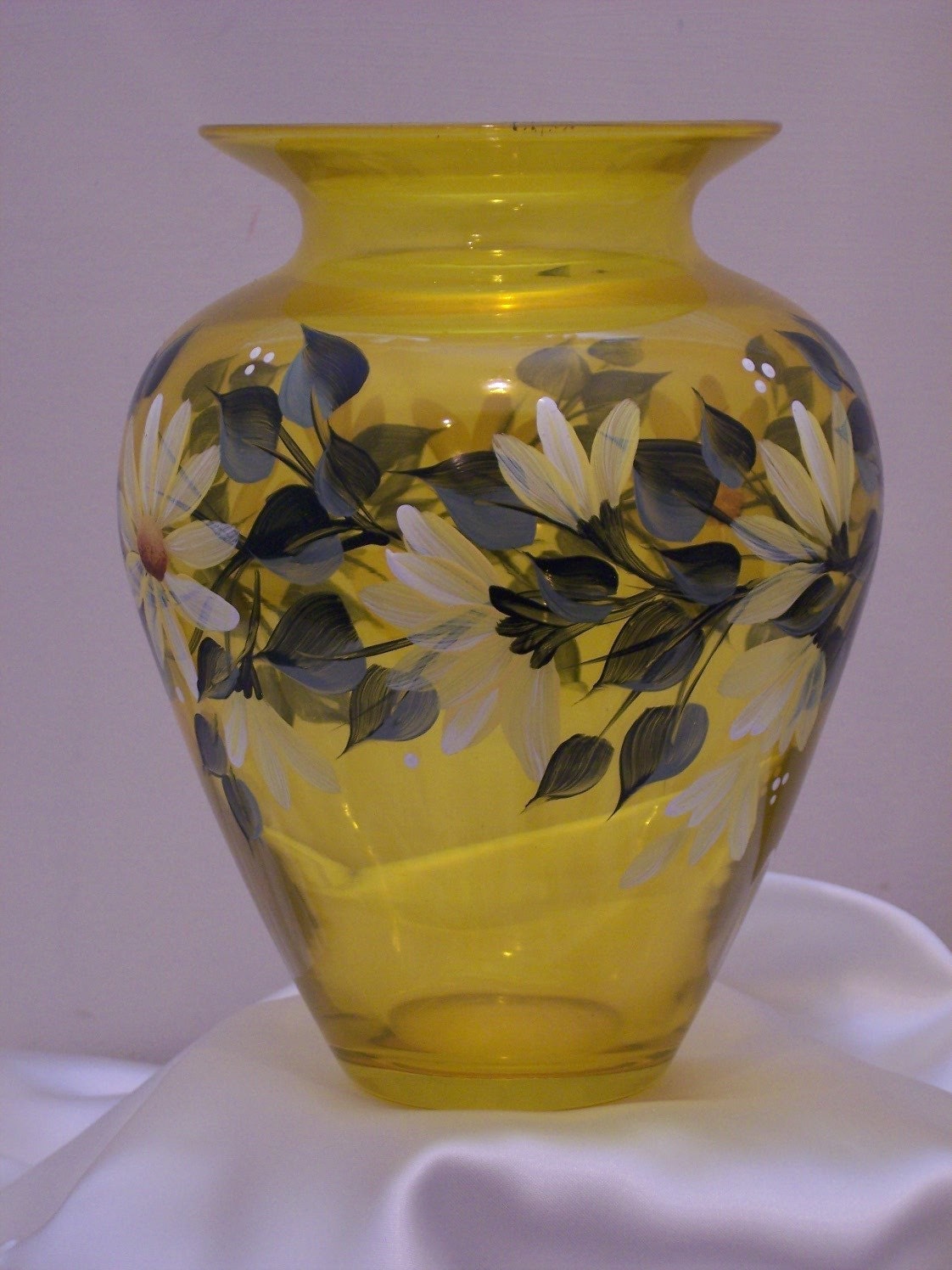 Yellow Glass Vase with Yellow Daisies