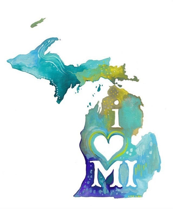 Michigan art print State Wall Art Watercolor by thewheatfield