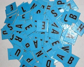 Vintage Blue Cardboard Letter Game Tiles for Altered Art, Collage, Scrapbooking, etc.