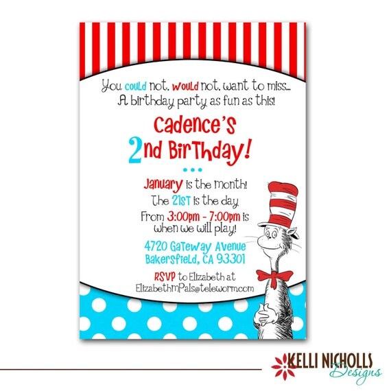 Cat in the Hat Birthday Party Invitation by KelliNichollsDesigns