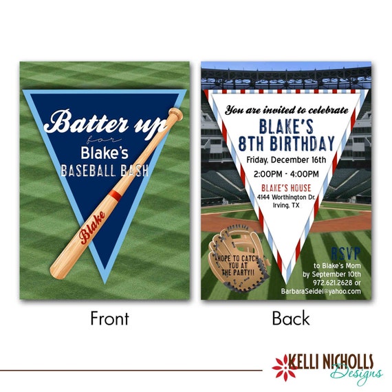 Custom Boys Baseball Bat and Stadium Birthday Party Invitation, Sports Birthday Invite