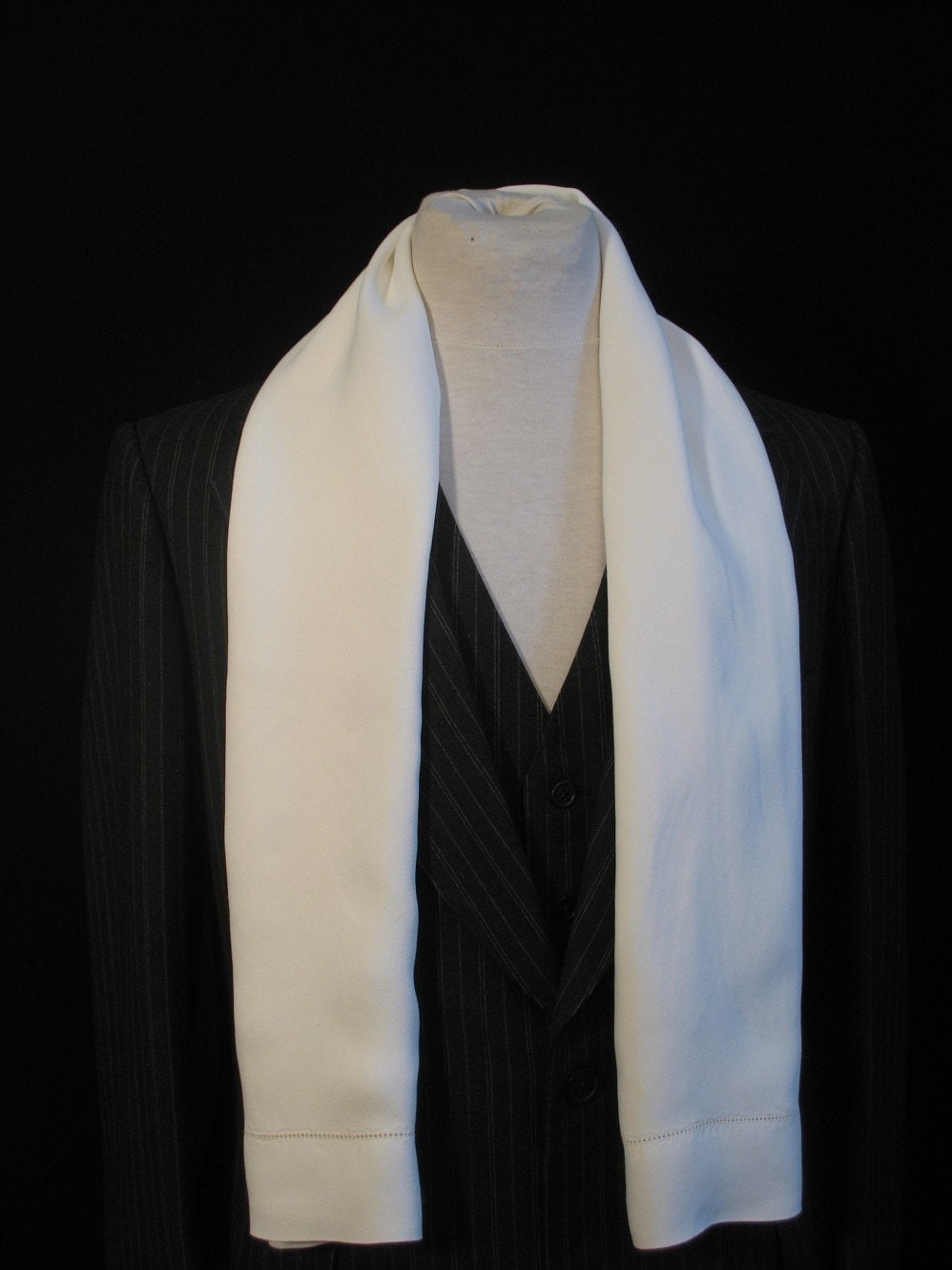 Vintage 30s Mens White Silk Crepe Opera Formal Scarf 