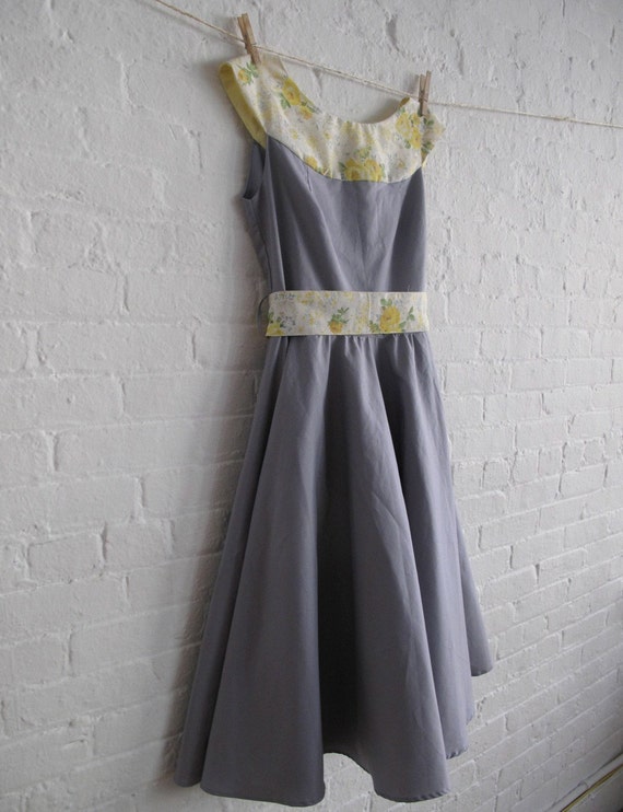 yellow rose grey dress...