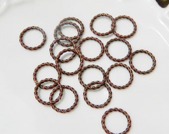 BULK LOT - One Hundred (100) Antiqued Copper 10mm Fancy Twisted Round 16g Jump Rings