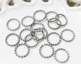 BULK LOT - One Hundred (100) Antiqued Silver 10mm Fancy Twisted Round 16g Jump Rings
