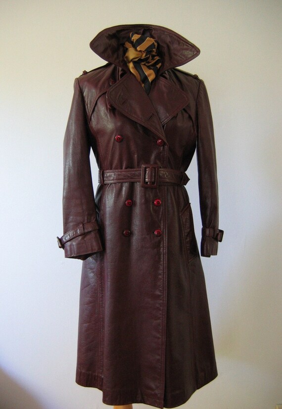 CHOCOLATE leather ETIENNE AIGNER spy TRENCH coat by TheLovedOne