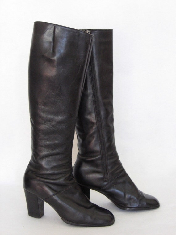 1970s ITALIAN LEATHER black tall boots by BANDOLINO 6 6.5