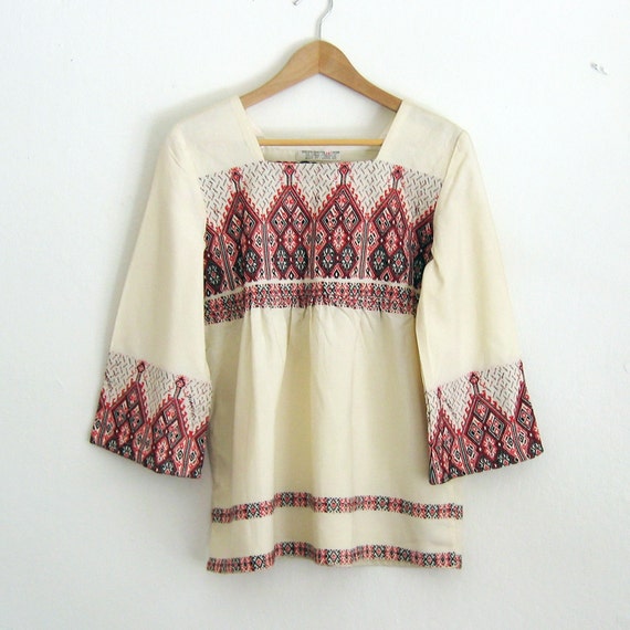 1970s GREEK EMBROIDERY tunic blouse m-l