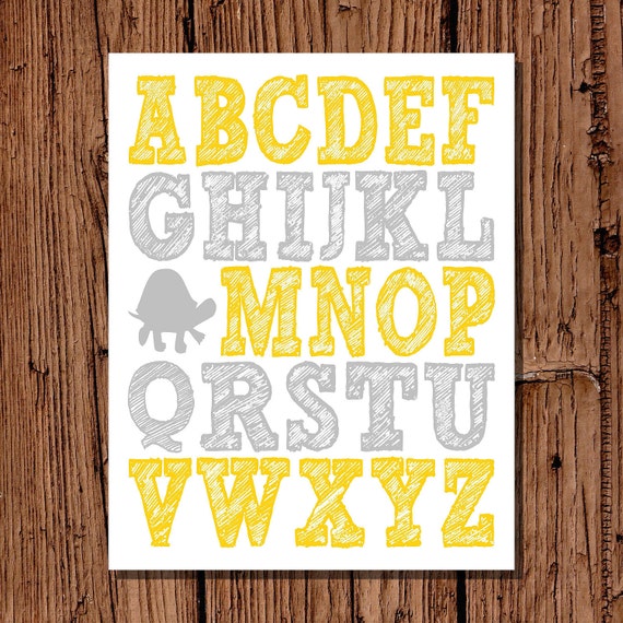 girl pdf names baby download art gender Gray, wall nursery Yellow & 11x14 printable Alphabet