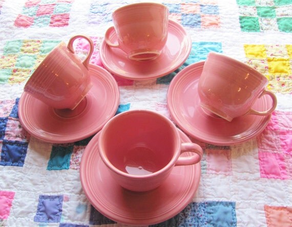 Four vintage (4) of Saucers Rose and  Cups Vintage cups Set Fiestaware fiesta saucers