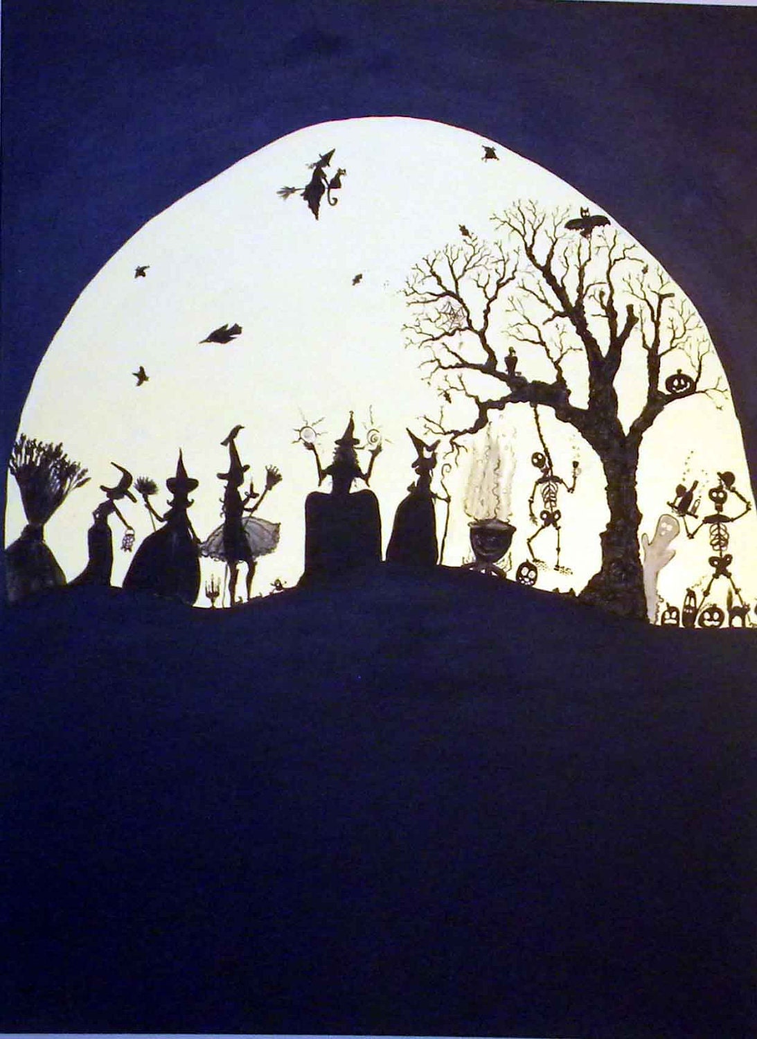 HUMONGOUS Acrylic Halloween Folk Art Painting Witches The