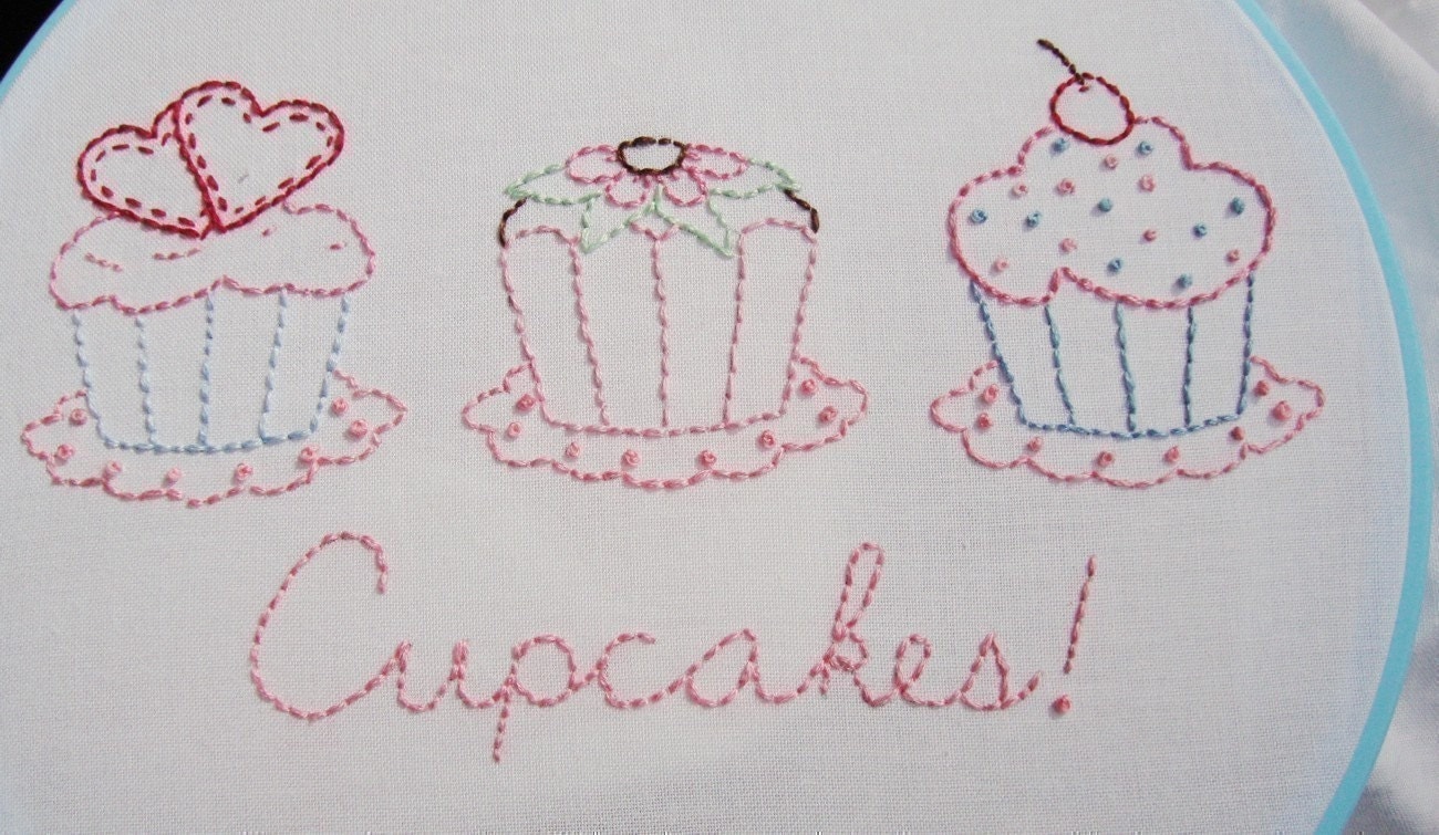 Cupcake Embroidery Pattern Hand Embroidery Cupcakes Pattern