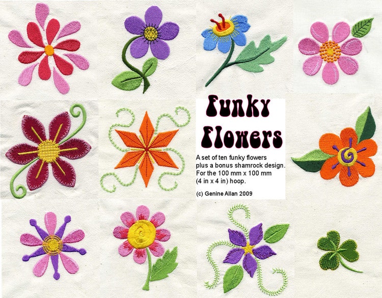 Funky Flowers Embroidery Design Set Machine by Genniewren on Etsy