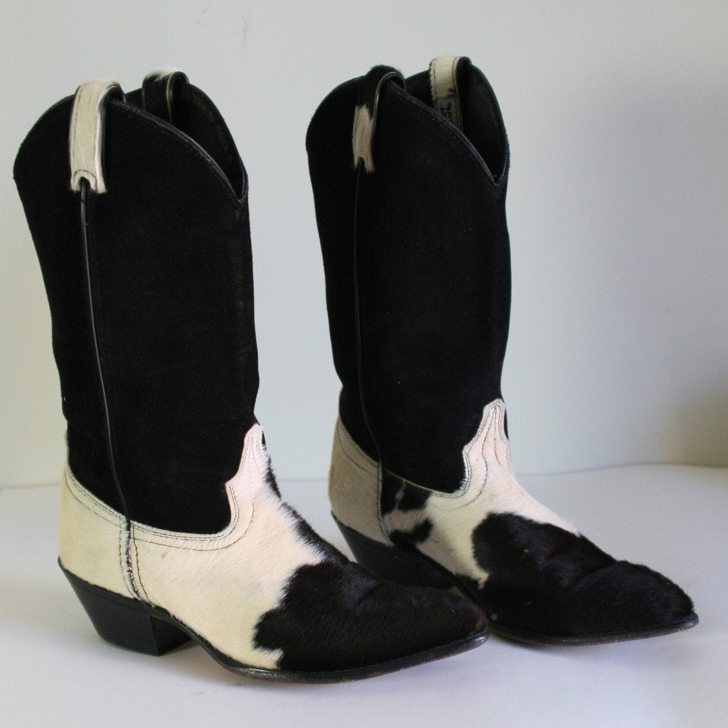 80s GENUINE COWHIDE and black suede western cowboy boots Sz