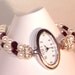 Watch & Bracelet - Silver Watch on Swarovski Pearl and Garnet Coins Bracelet