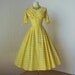 vintage 1950's dress ...classic yellow POLKADOT surplice bodice full skirt pin-up summer sun dress