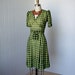 vintage 1940's dress ...amazing sheer black and chartreuse pin-up dress with fabulous shirring and mesh puffed sleeves