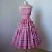 vintage 1950's dress ...pretty in pink gingham plaid embroidered scroll convertible halter pin-up dress