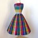 vintage 1950's dress ...best ever PARADE NEW YORK primary madras plaid full skirt plunging back pin-up party dress w/crinoline ...never worn