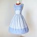 vintage 1950's dress ...fantastic SUSAN jr MIAMI blue chambray cabana striped full skirt pin-up summer sun dress with bows and buttons