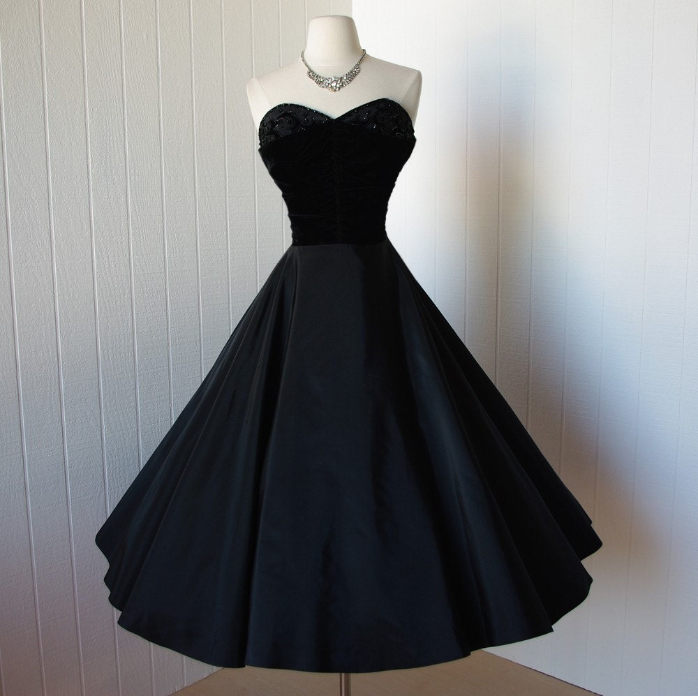 vintage 1950s dress ...exquisite black taffeta and velvet