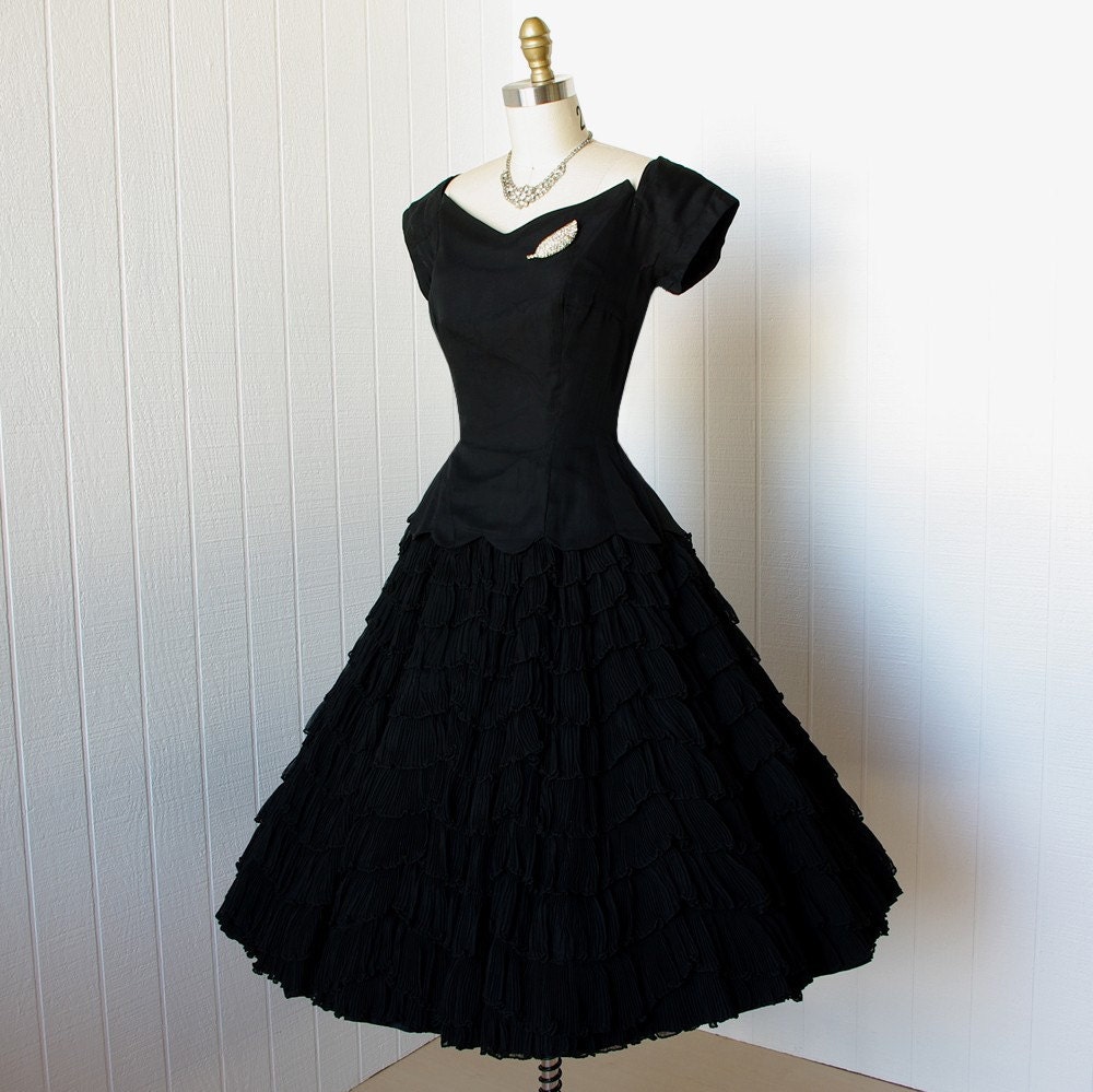 vintage 1950's dress ...gorgeous black chiffon circle