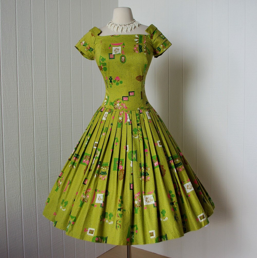 vintage 1950s dress ...fabulous designer ALEX COLMAN full