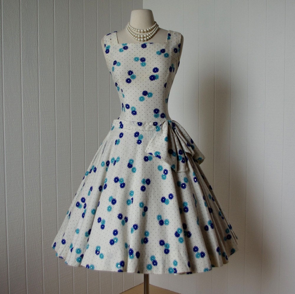 vintage 1950s dress ...designer ELLEN KAYE white cotton