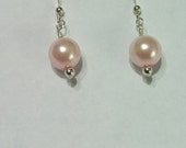 Pink Pearl Earrings, Drop, Bridesmaid Earrings, Sterling Silver, Handmade Wedding Jewelry