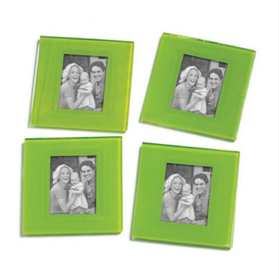 Items similar to Glass Coaster Picture Frame Set of 4 Bright Green on Etsy