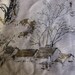 Forest print on raw silk-style fabric in cream, black, tan, brown, and metallic gold