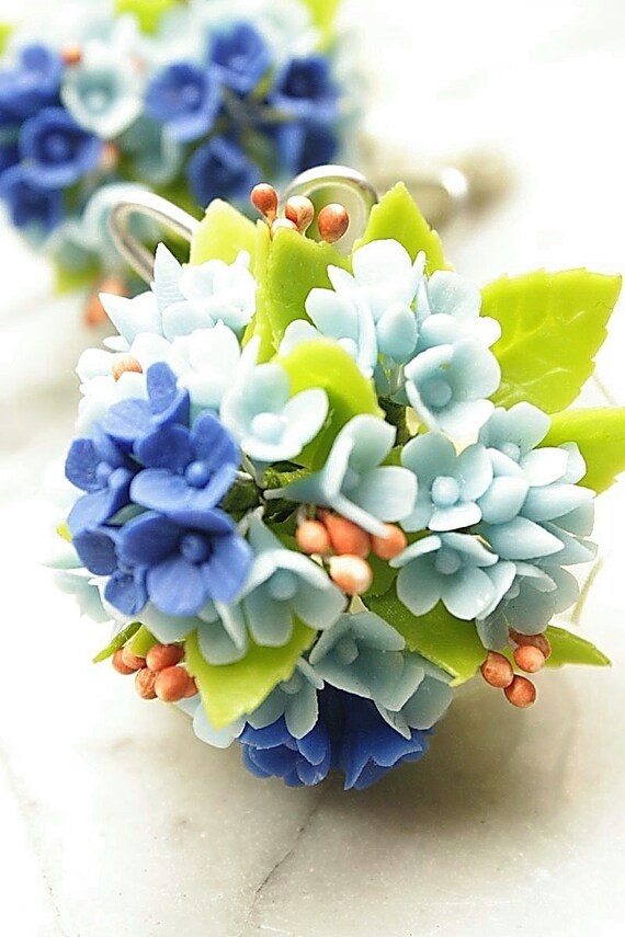 Miniature Polymer Clay Flowers Blue Hydrangea Bouquets with